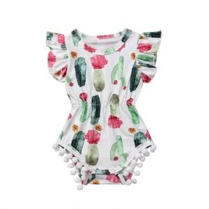 Baby Girl Toddler Romper Jumpsuit Boho NEW Cactus Tassel Outfit Summer 18-24 M